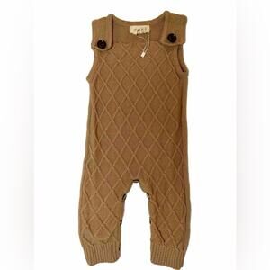 NEW Auro Mesa Cable Knit 100% Cotton Romper Overalls in Vintage Tan Baby SZ 9mos